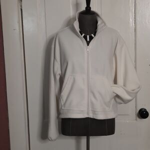 EUC Clean Athleisure AVIA White SOFT Fleece Zip Jacket Womens Mock Neck MED 8-10